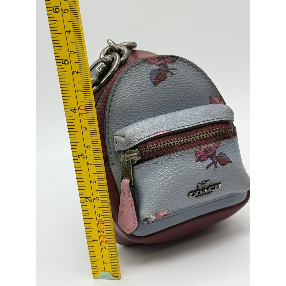 Coach Mini Backpack Bag Charm Floral Blue Burgundy Leather Keychain F39148 - Picture 2 of 9